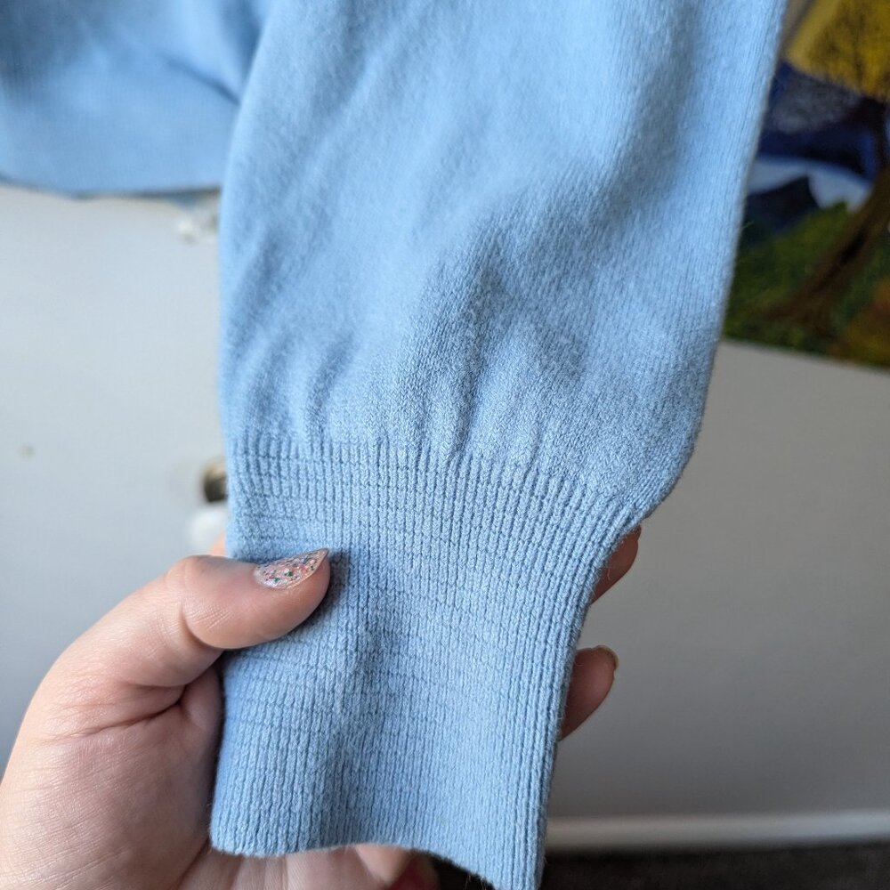 Vintage 70s Christian Dior Powder Baby Blue V Neck Sweater Size Medium - Picture 8 of 9